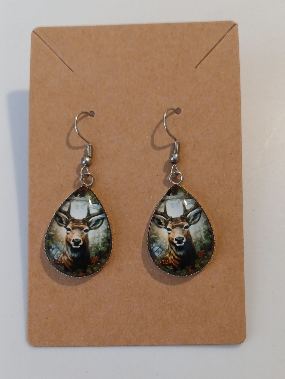 Fashion Jewelry Teardrop Deer Earrings - Green Brown